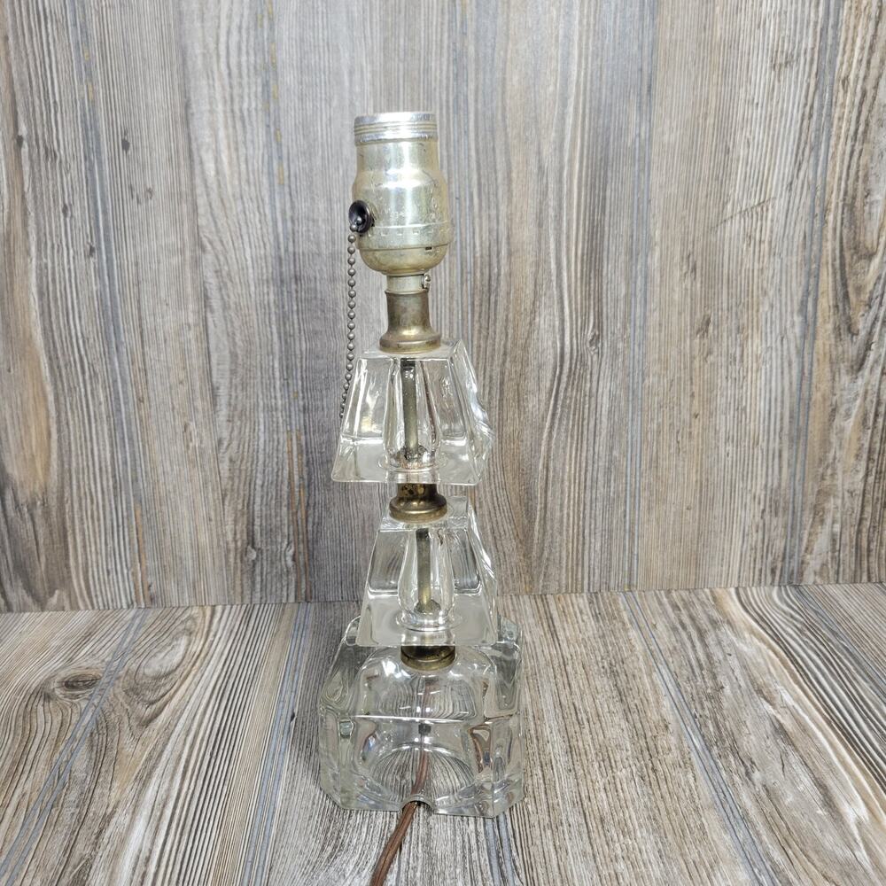 Vintage Art Deco 3 Tier Stacked Clear Glass Boudoir Vanity Accent Table Lamp